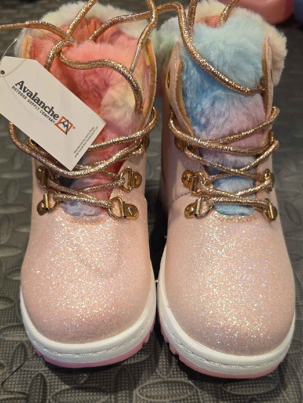 Avalanche Glitter Pink Kids Winter Boots with Pastel Multicolor Faux Fur
